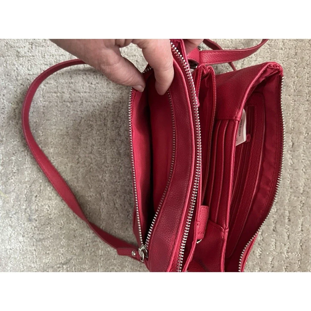 Tyler Rodan Women's Crossbody Red Handbag 3 Sections Zippers Removable Strap